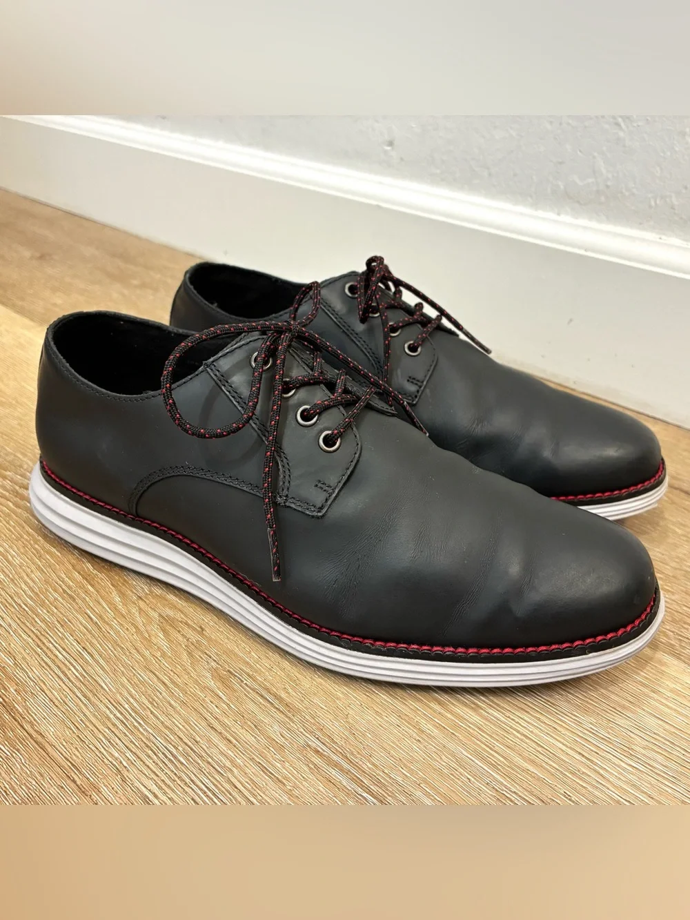 Cole Haan Original Grand Plain Toe Derby Shoes Black Matte Leather Men’s 8 W